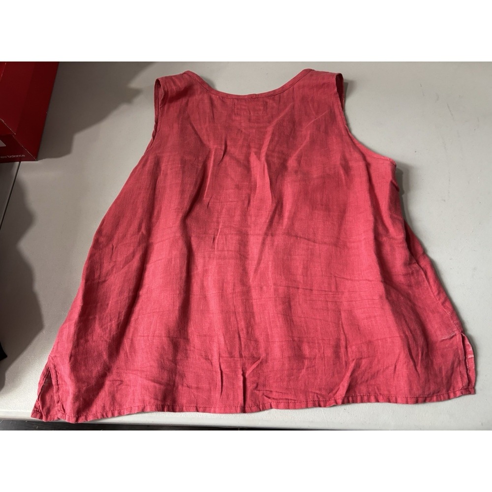 FLAX Linen 2-piece M Collared Corozo Buttons Solid Red Long Sleeve - Picture 8 of 11